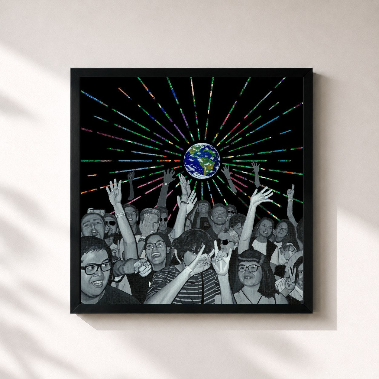 #noir Tableau carré de l'album World Wide Pop de Superorganism, cadre noir 32x32 cm
