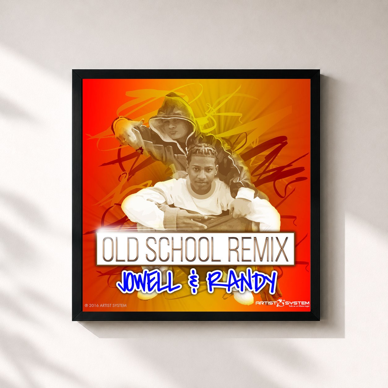 #noir Tableau carré de l'album Jowell y Randy Old School Remix de Jowell & Randy, cadre noir 32x32 cm