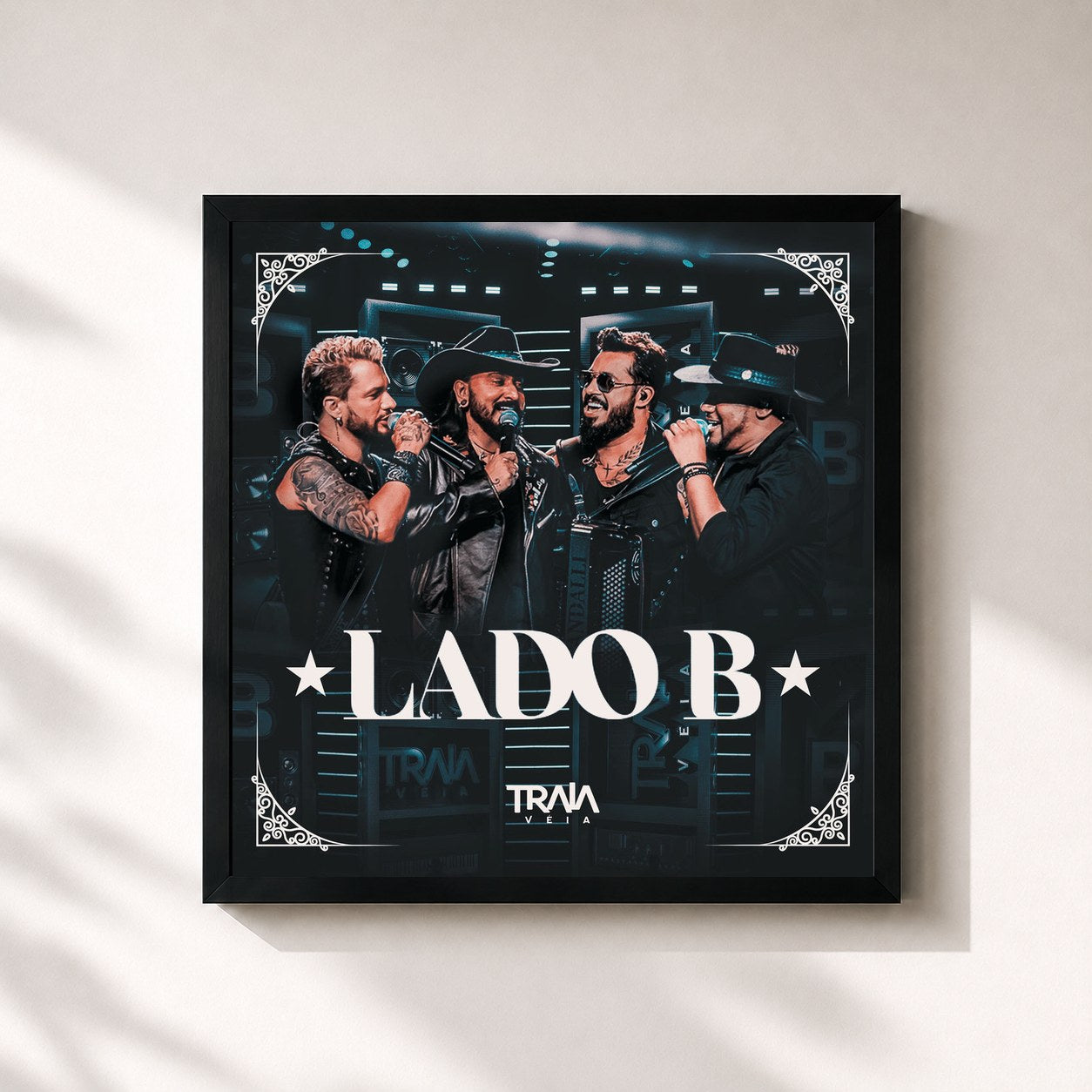 #noir Tableau carré de l'album Lado B de Traia Véia, cadre noir 32x32 cm