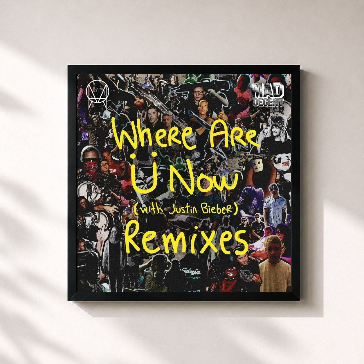 #noir Tableau carré de l'album Where Are Ü Now (with Justin Bieber) (Remixes) de Jack Ü, cadre noir 32x32 cm