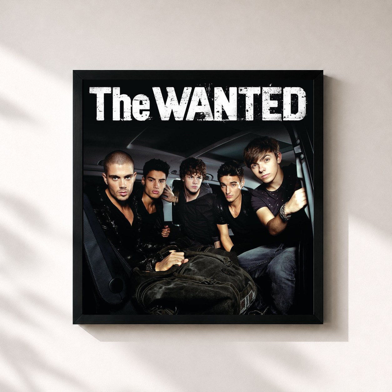 #noir Tableau carré de l'album The Wanted de The Wanted, cadre noir 32x32 cm