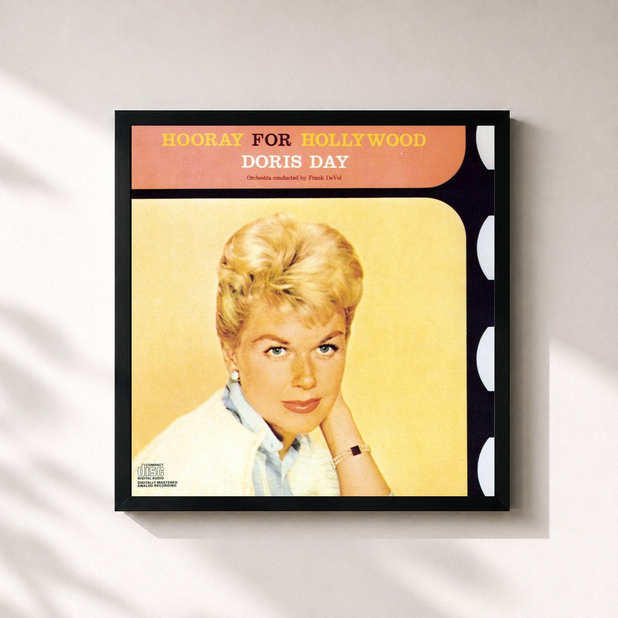 #noir Tableau carré de l'album Hooray For Hollywood - Volume I de Doris Day, cadre noir 32x32 cm