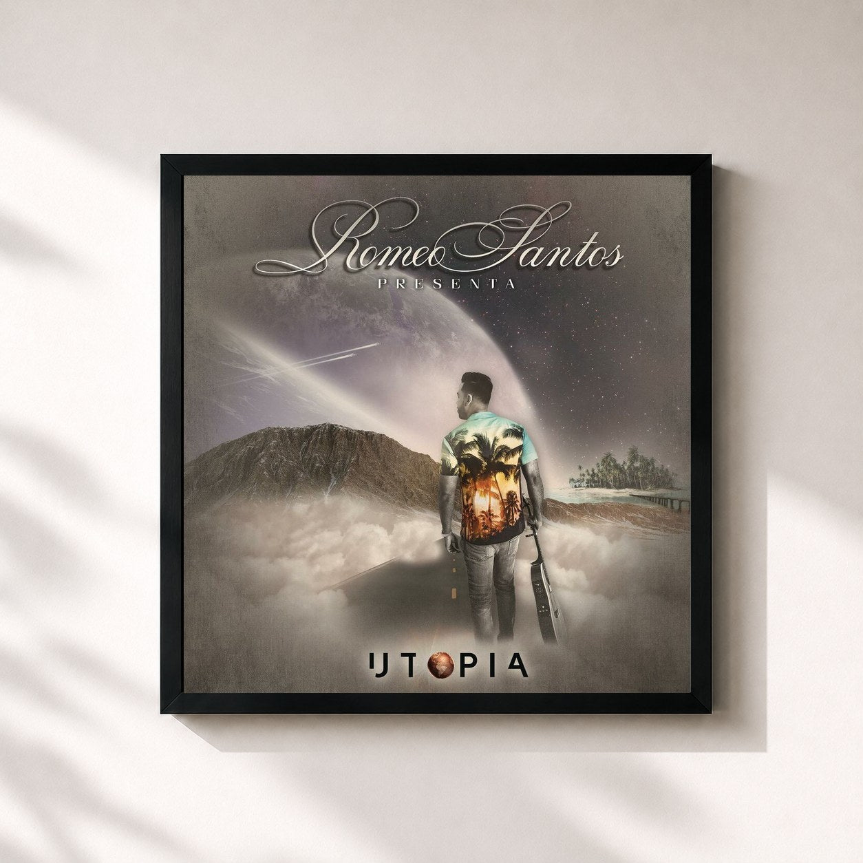 #noir Tableau carré de l'album Utopia de Romeo Santos, cadre noir 32x32 cm