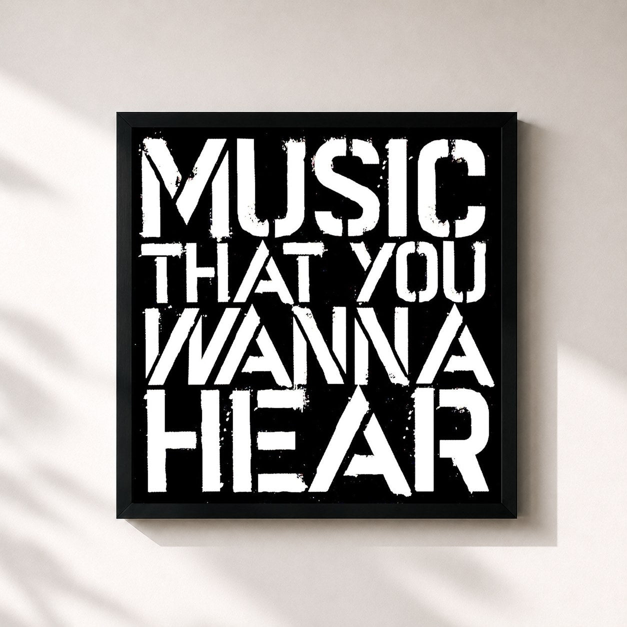 #noir Tableau carré de l'album Music That You Wanna Hear de DEMON, cadre noir 32x32 cm