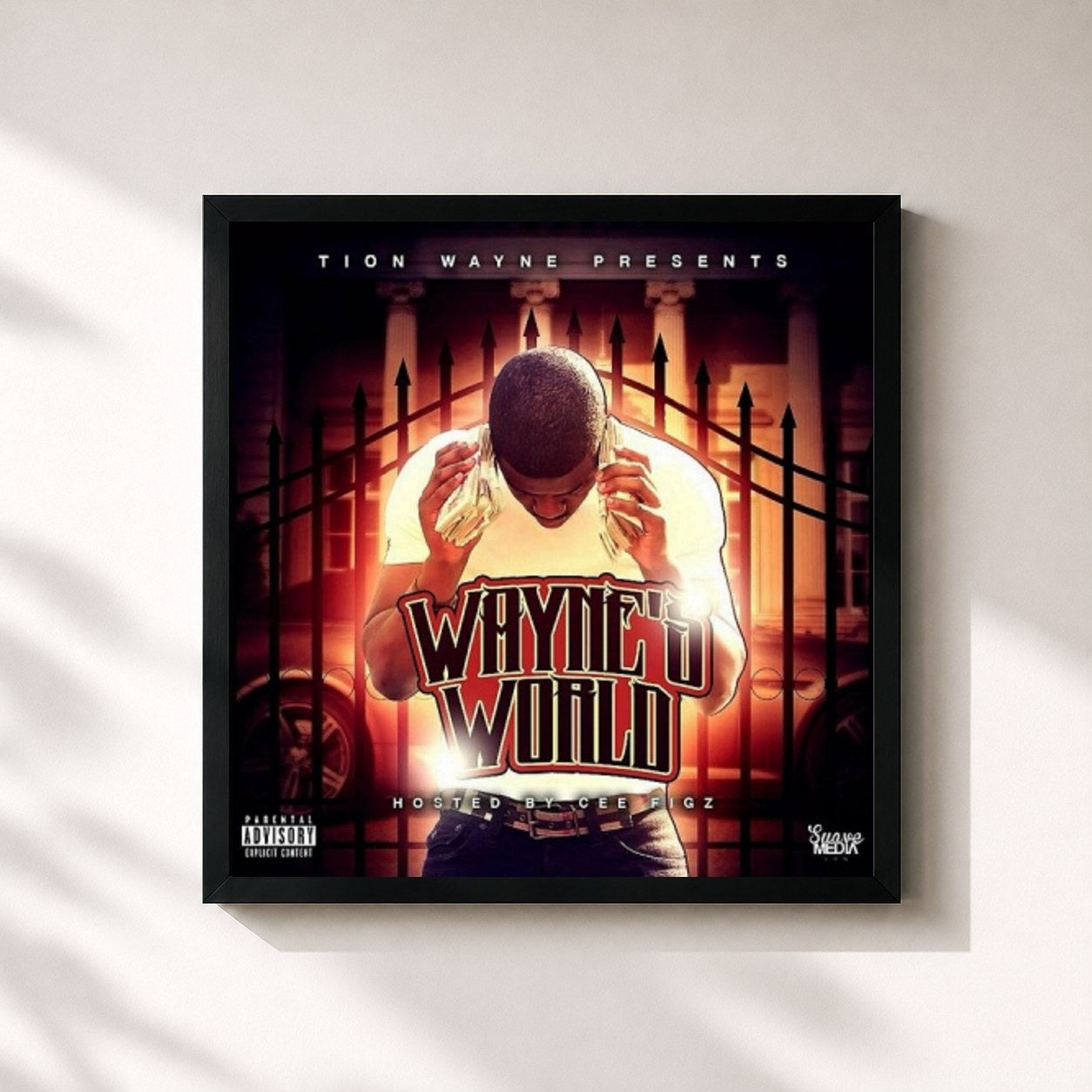#noir Tableau carré de l'album Wayne's World de Tion Wayne, cadre noir 32x32 cm