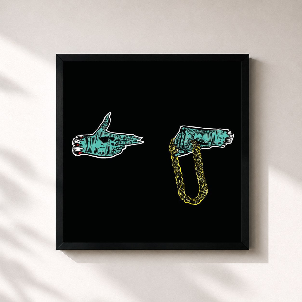 #noir Tableau carré de l'album Run The Jewels de Run The Jewels, cadre noir 32x32 cm