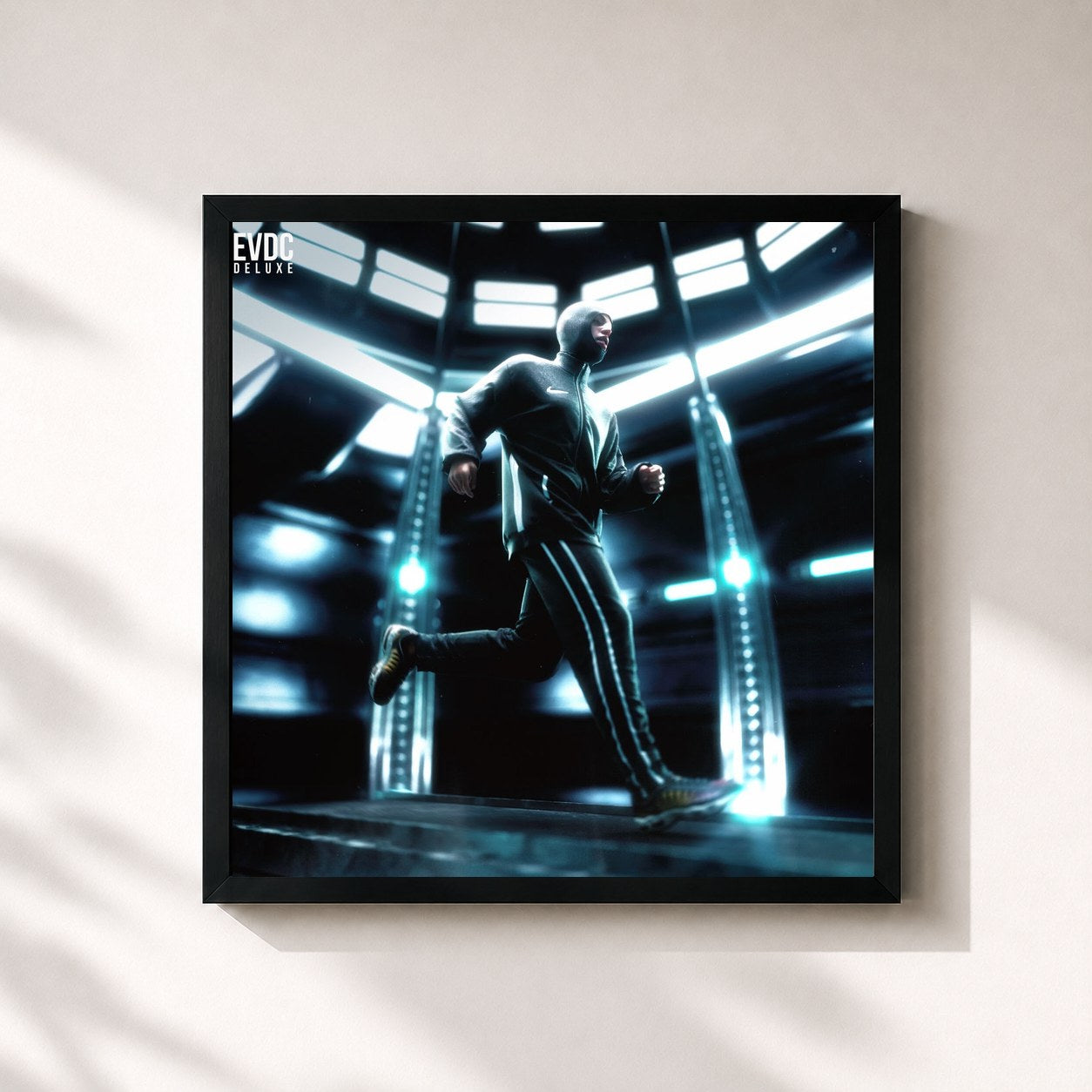 #noir Tableau carré de l'album EVDC DELUXE de Ryu, the Runner, cadre noir 32x32 cm
