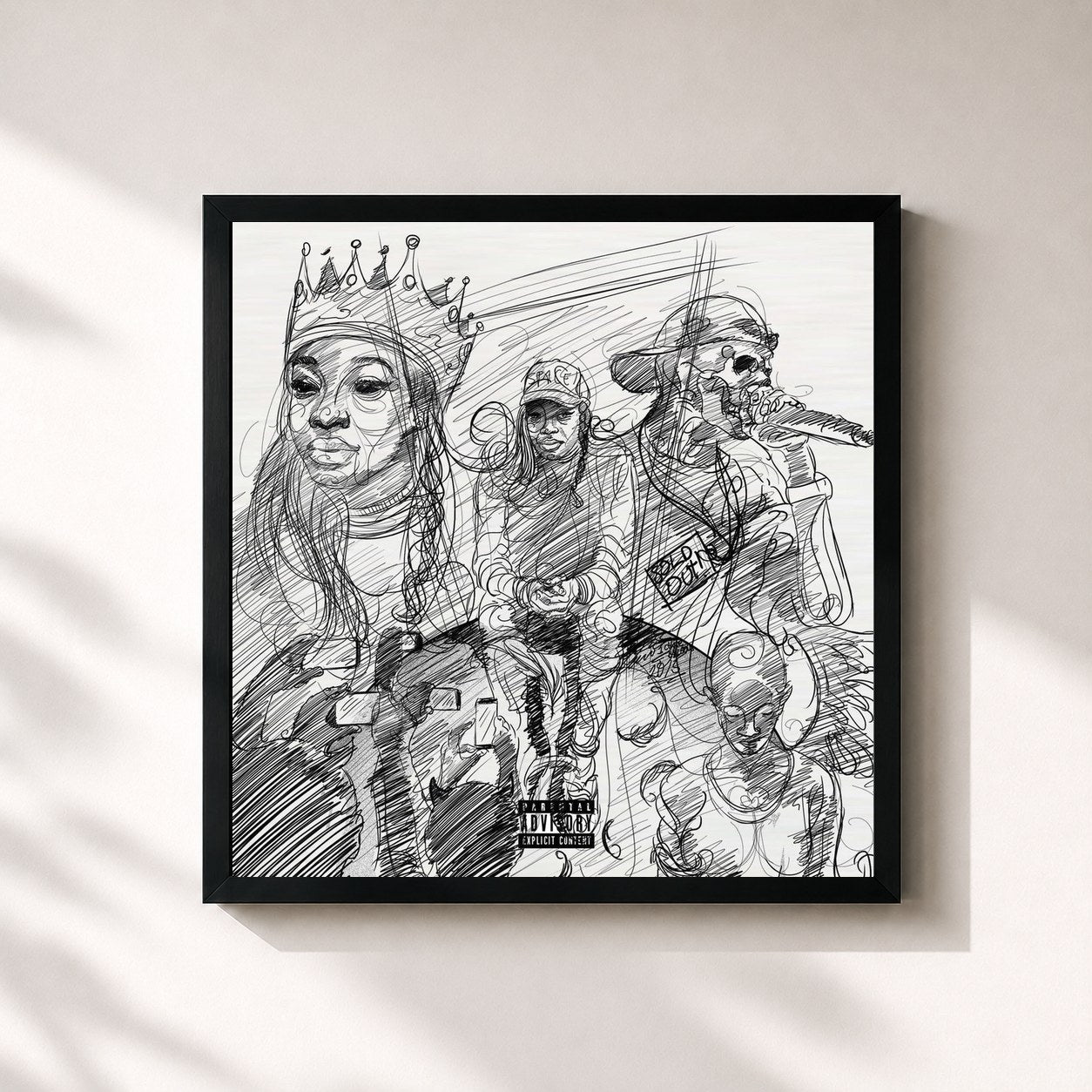#noir Tableau carré de l'album A Curious Tale of Trials + Persons de Little Simz, cadre noir 32x32 cm