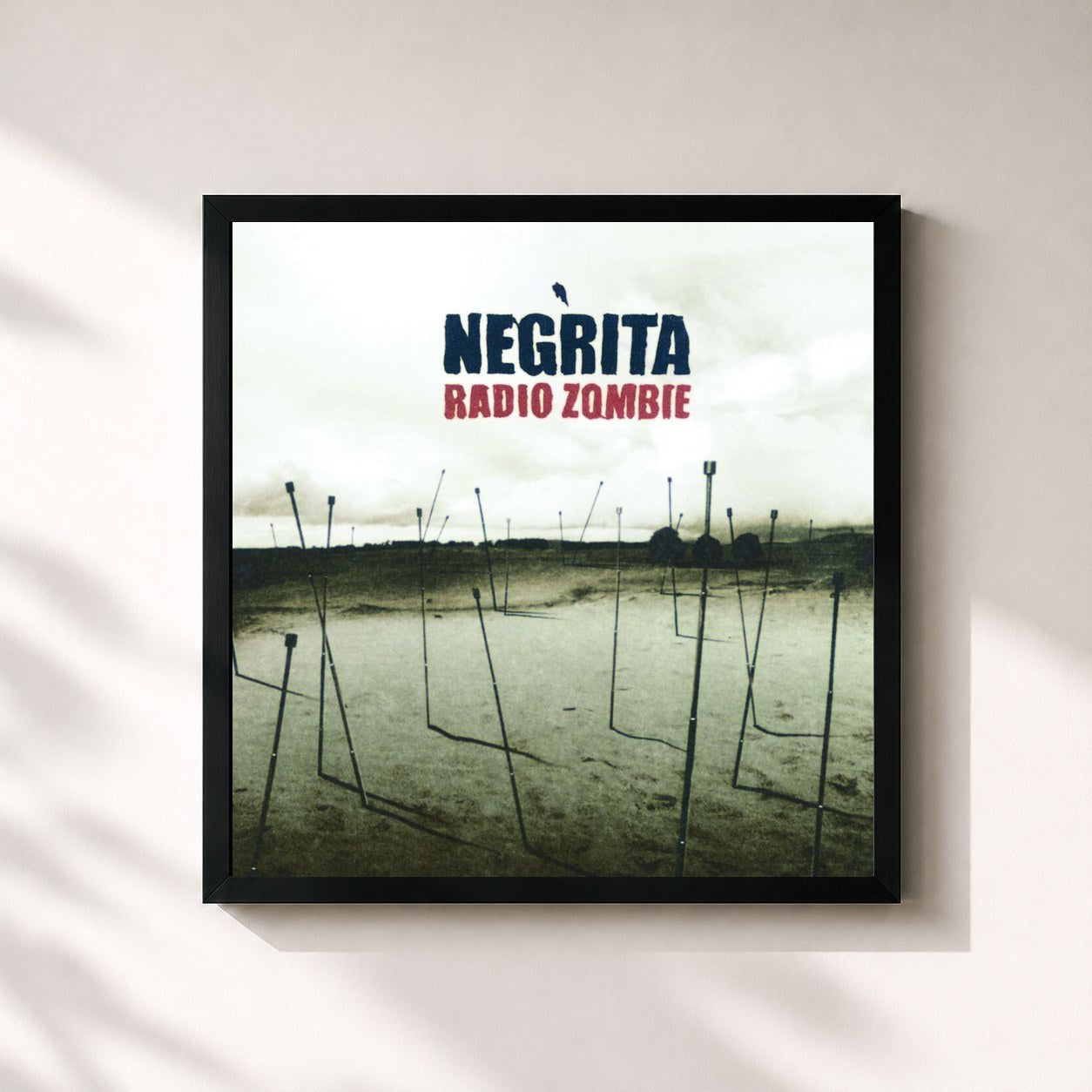 #noir Tableau carré de l'album Radio Zombie de Negrita, cadre noir 32x32 cm