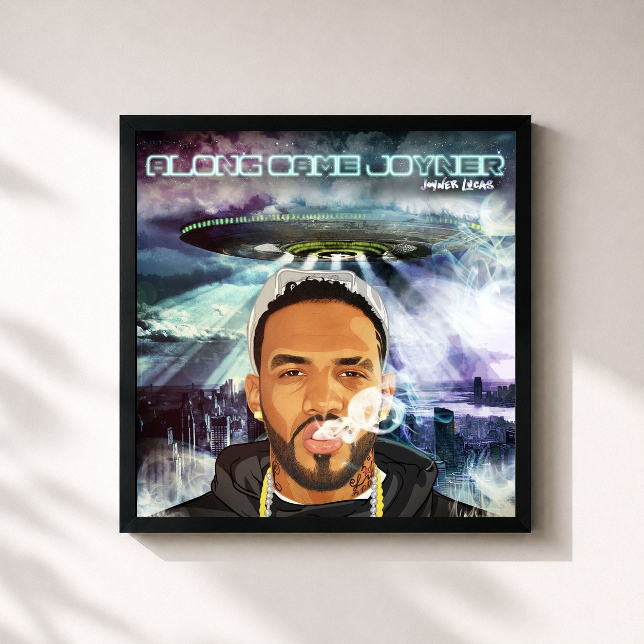 #noir Tableau carré de l'album Along Came Joyner de Joyner Lucas, cadre noir 32x32 cm