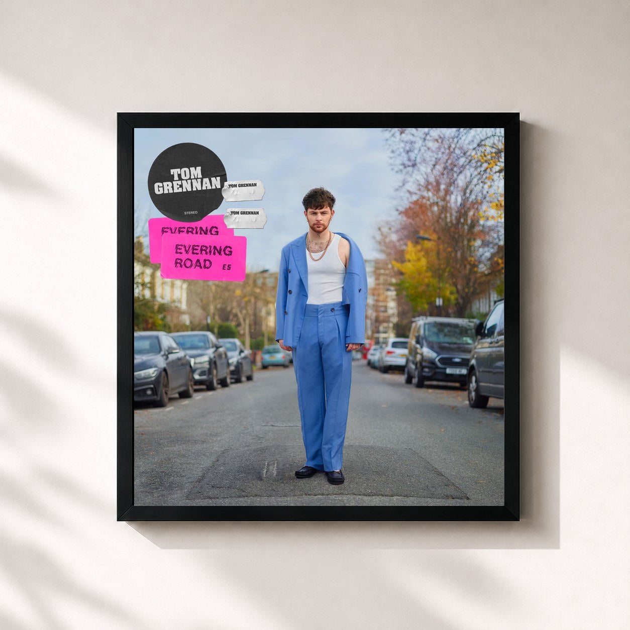 #noir Tableau carré de l'album Evering Road de Tom Grennan, cadre noir 32x32 cm