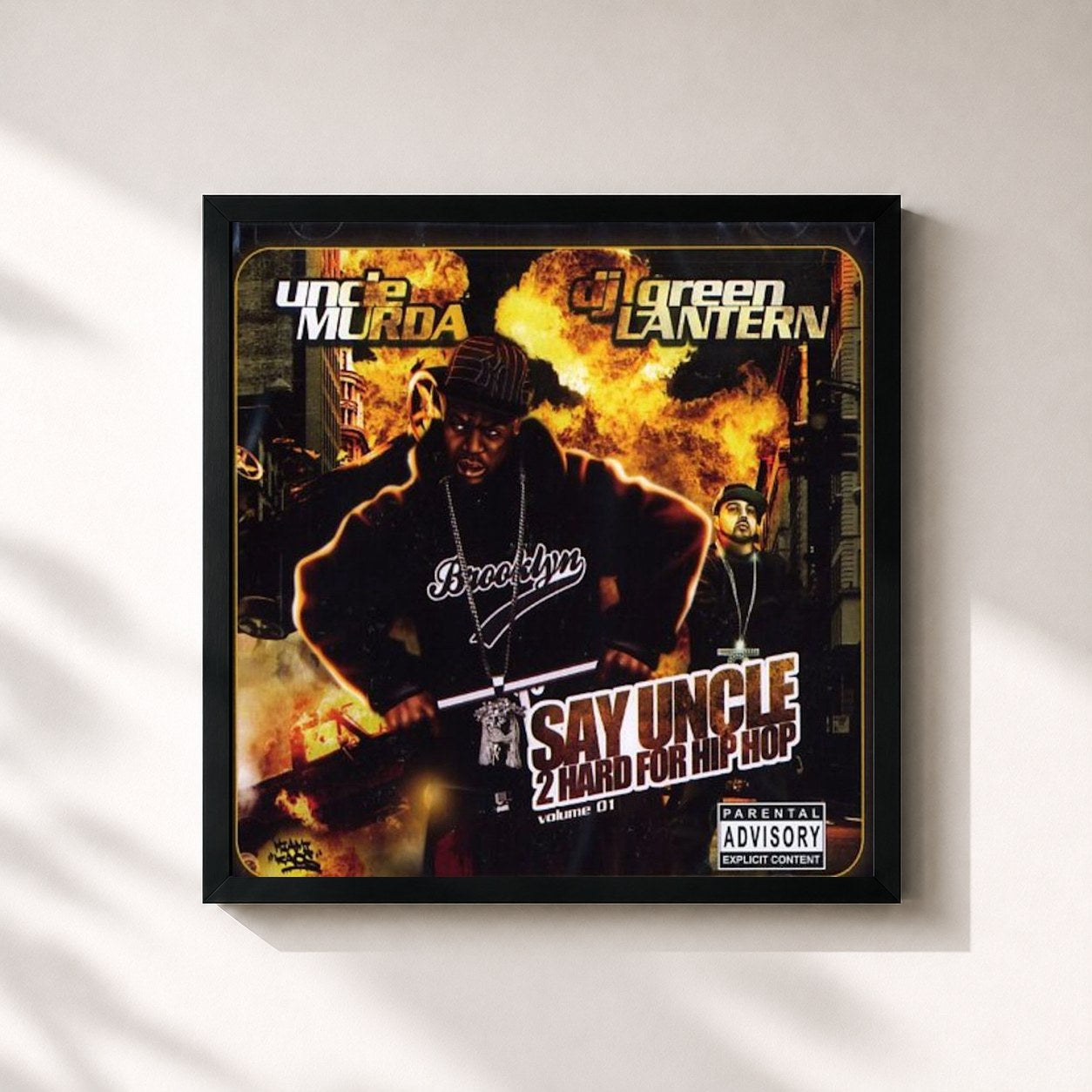 #noir Tableau carré de l'album Say Uncle 2 Hard for Hip Hop de Uncle Murda, cadre noir 32x32 cm