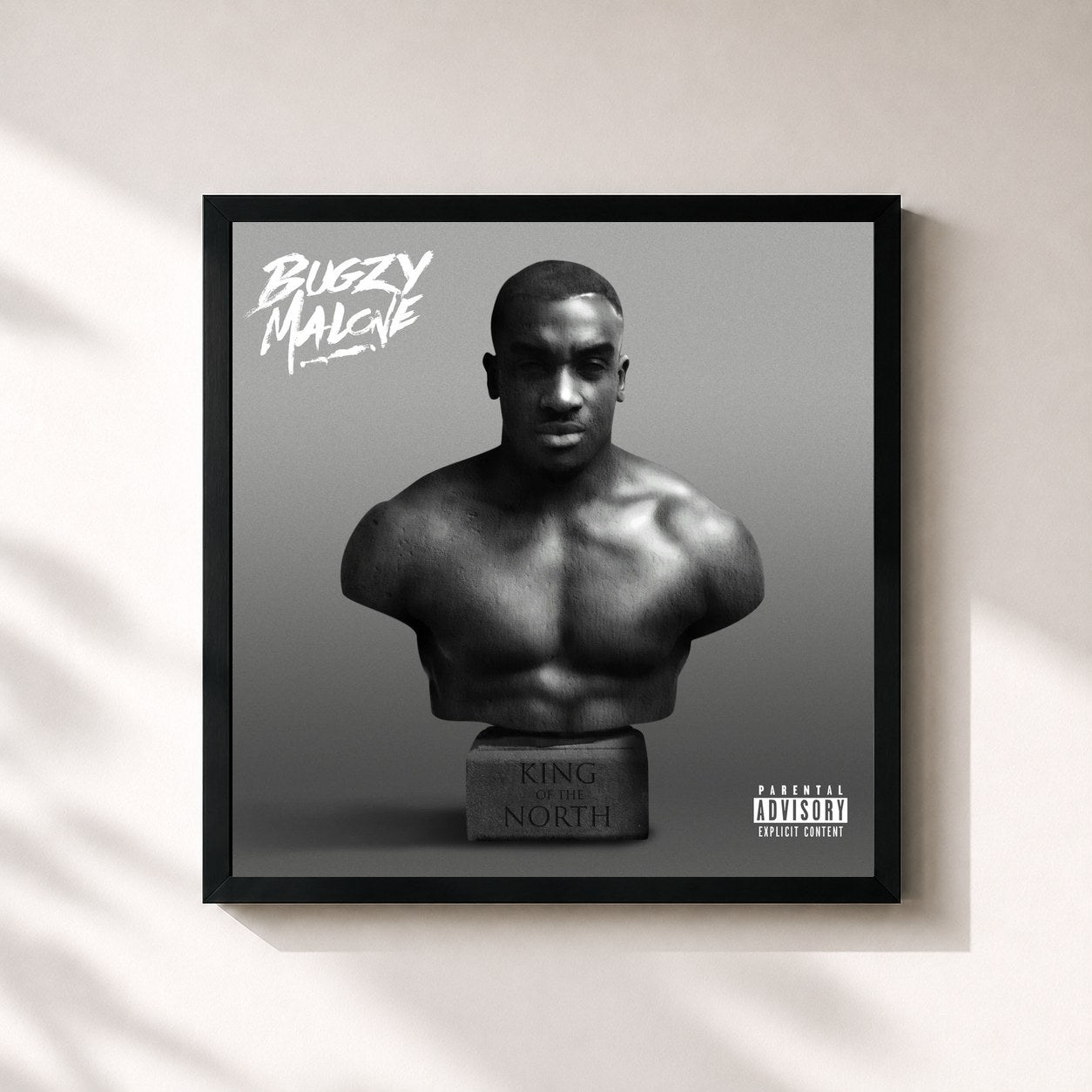#noir Tableau carré de l'album King Of The North de Bugzy Malone, cadre noir 32x32 cm