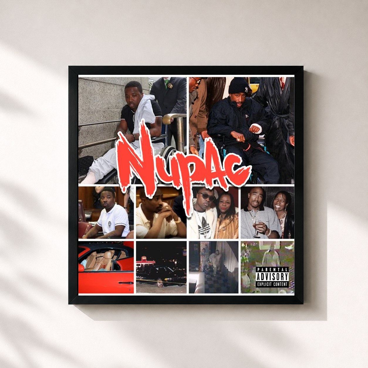 #noir Tableau carré de l'album Nupac de Troy Ave, cadre noir 32x32 cm