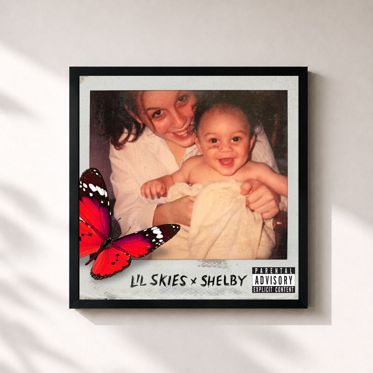 #noir Tableau carré de l'album Shelby de Lil Skies, cadre noir 32x32 cm
