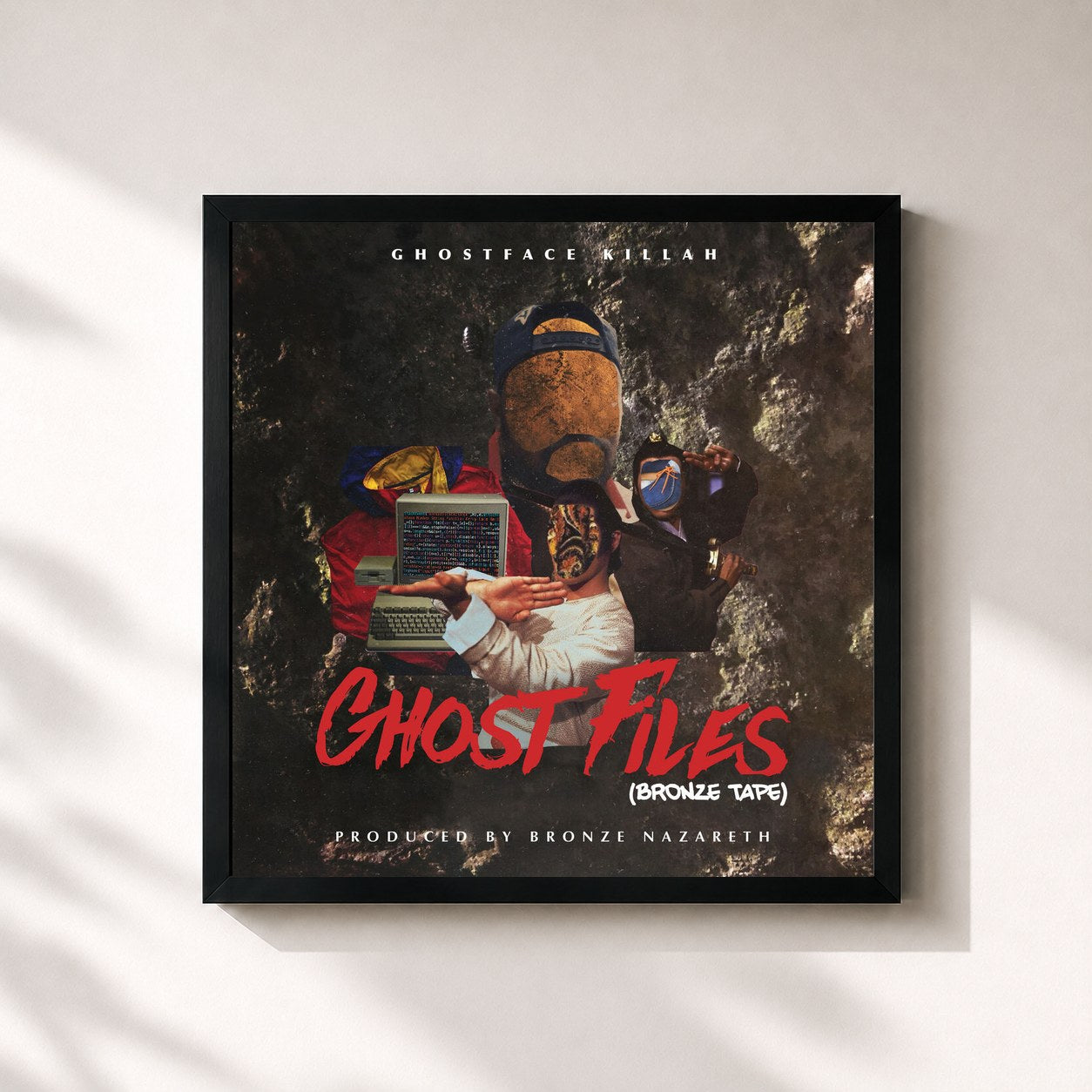 #noir Tableau carré de l'album Ghost Files - Bronze Tape de Ghostface Killah, cadre noir 32x32 cm