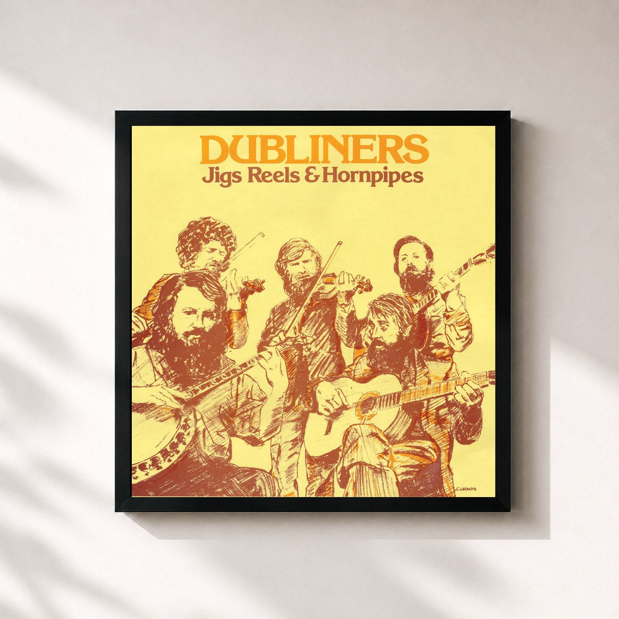 #noir Tableau carré de l'album Jigs Reels & Hornpipes de The Dubliners, cadre noir 32x32 cm