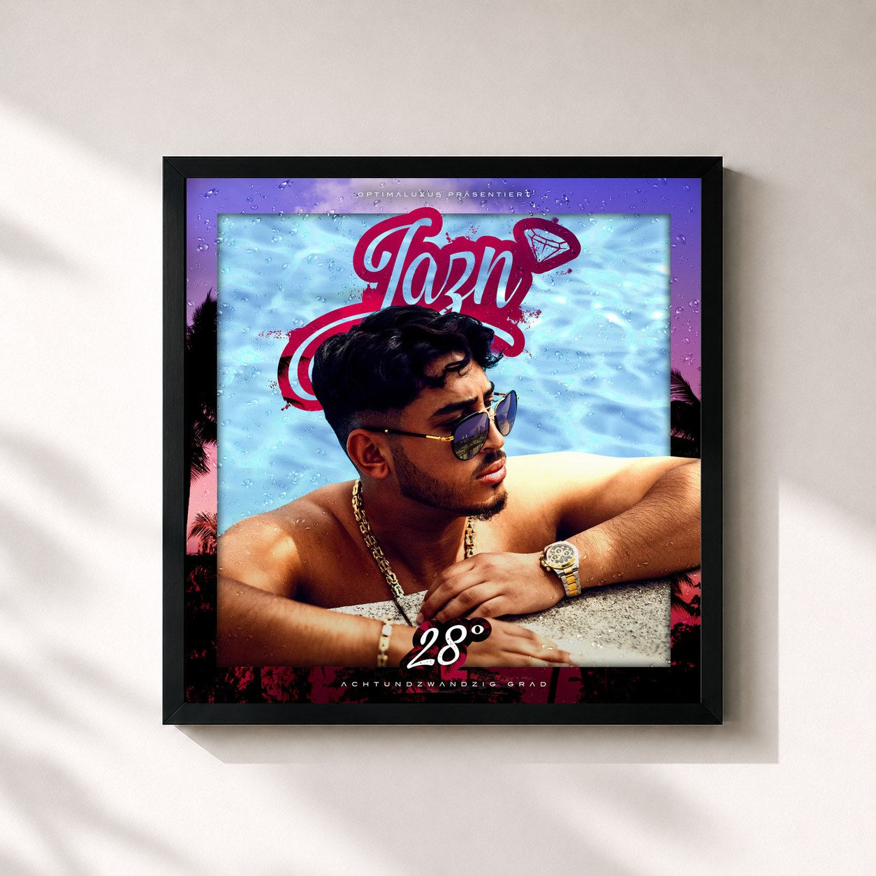 #noir Tableau carré de l'album 28° de Jazn, cadre noir 32x32 cm