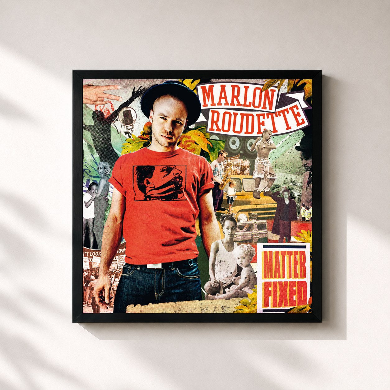 #noir Tableau carré de l'album Matter Fixed de Marlon Roudette, cadre noir 32x32 cm