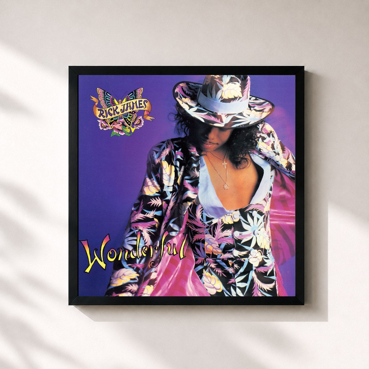 #noir Tableau carré de l'album Wonderful de Rick James, cadre noir 32x32 cm