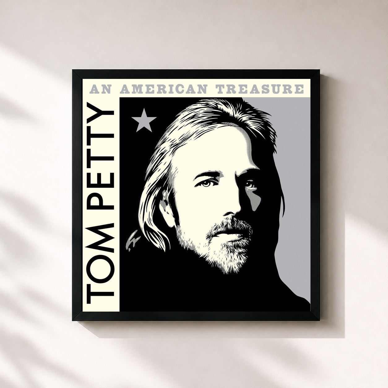#noir Tableau carré de l'album An American Treasure (Deluxe) de Tom Petty, cadre noir 32x32 cm