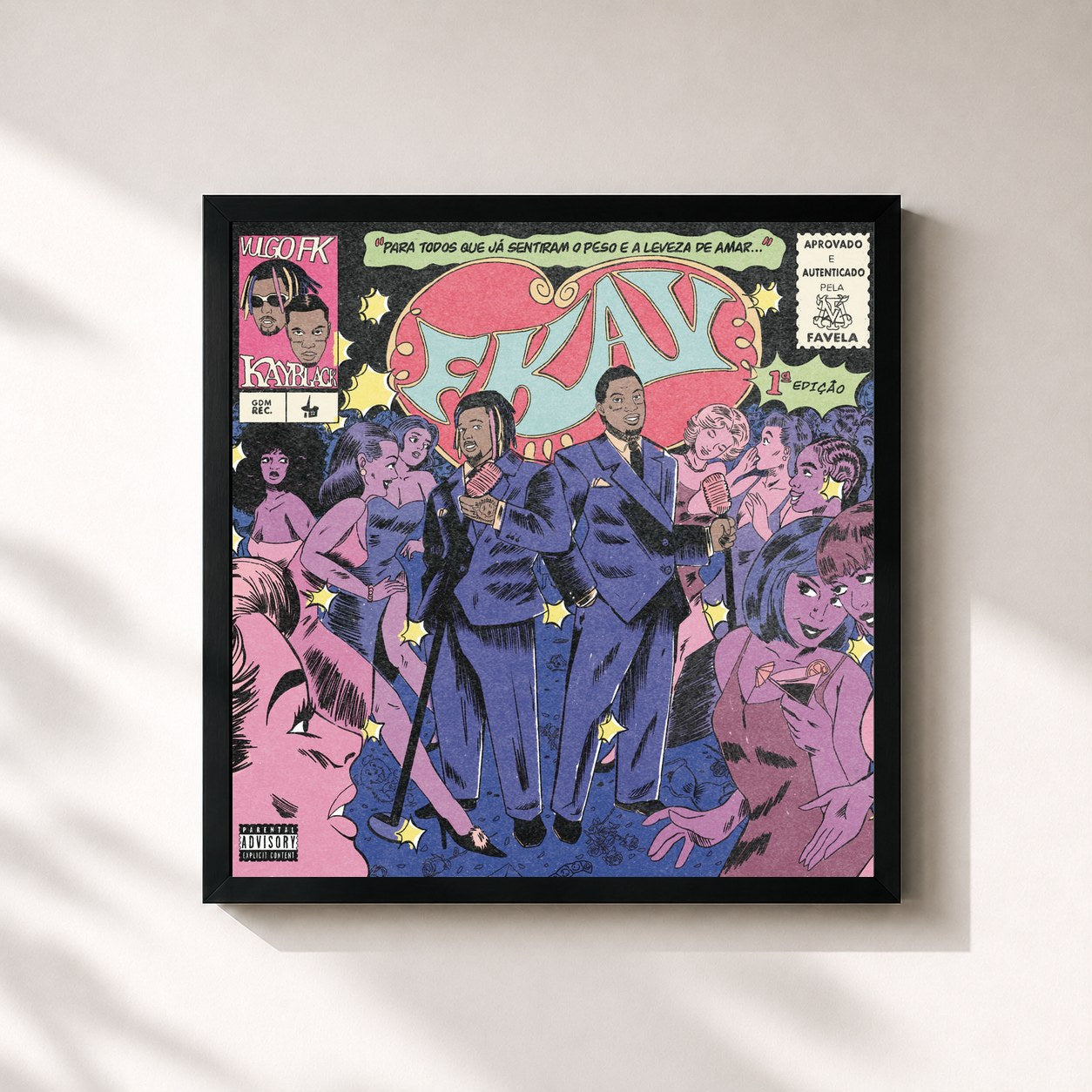 #noir Tableau carré de l'album FKAY de Kayblack, cadre noir 32x32 cm