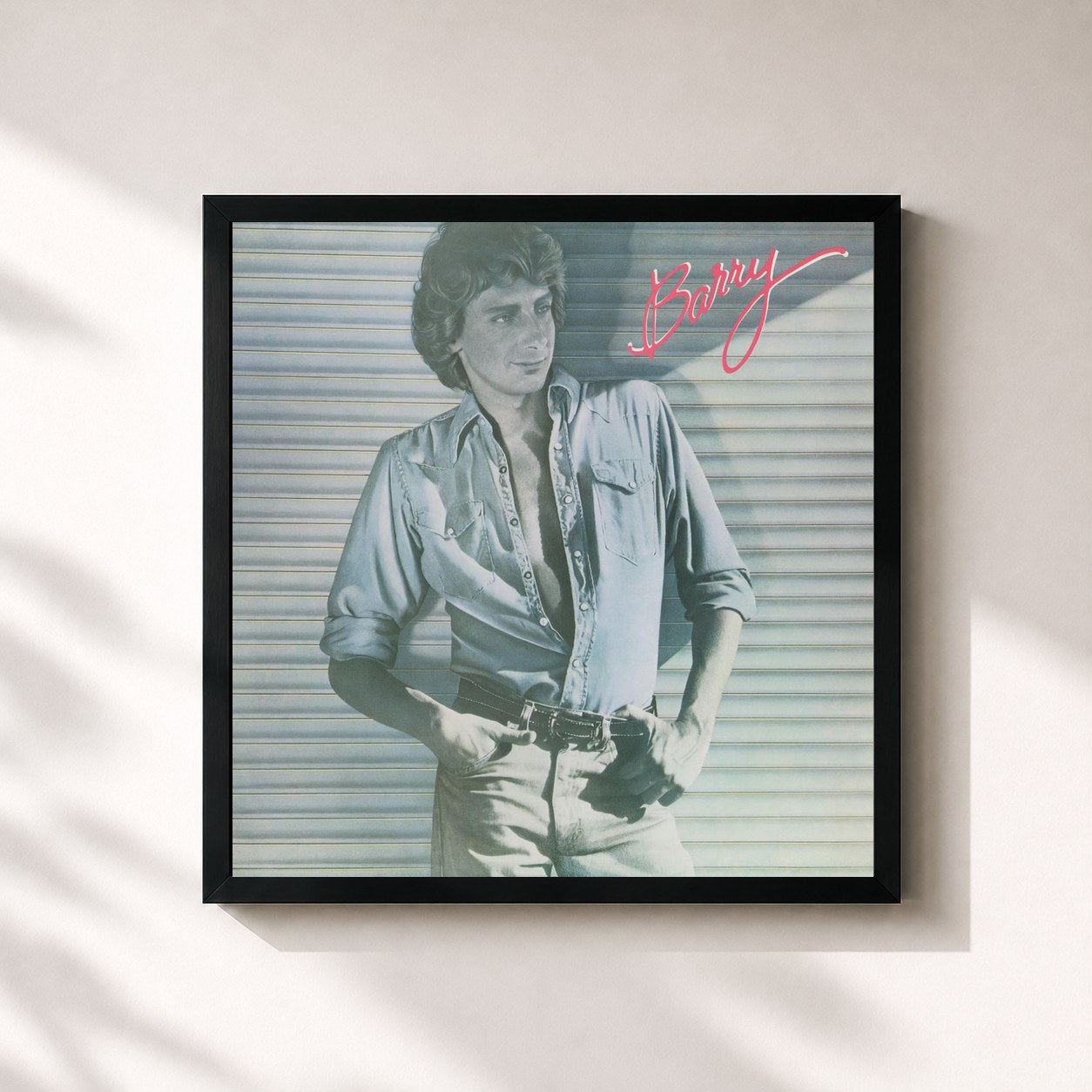 #noir Tableau carré de l'album Barry de Barry Manilow, cadre noir 32x32 cm