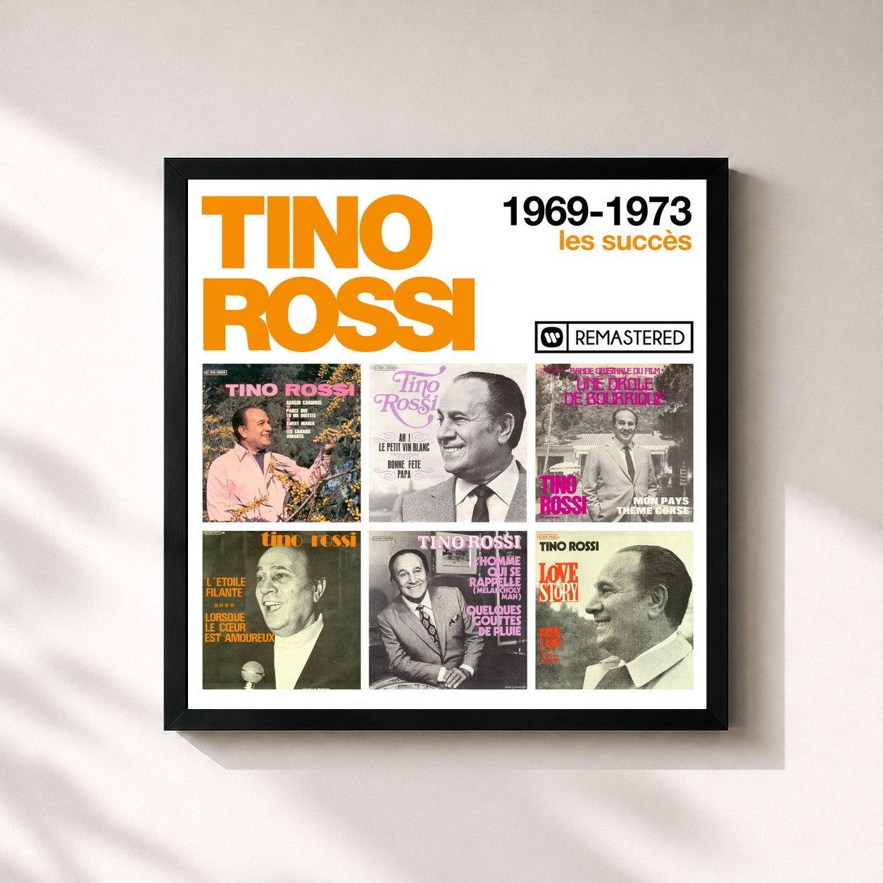#noir Tableau carré de l'album 1969-1973 : Les succès (Remasterisé en 2018) de Tino Rossi, cadre noir 32x32 cm