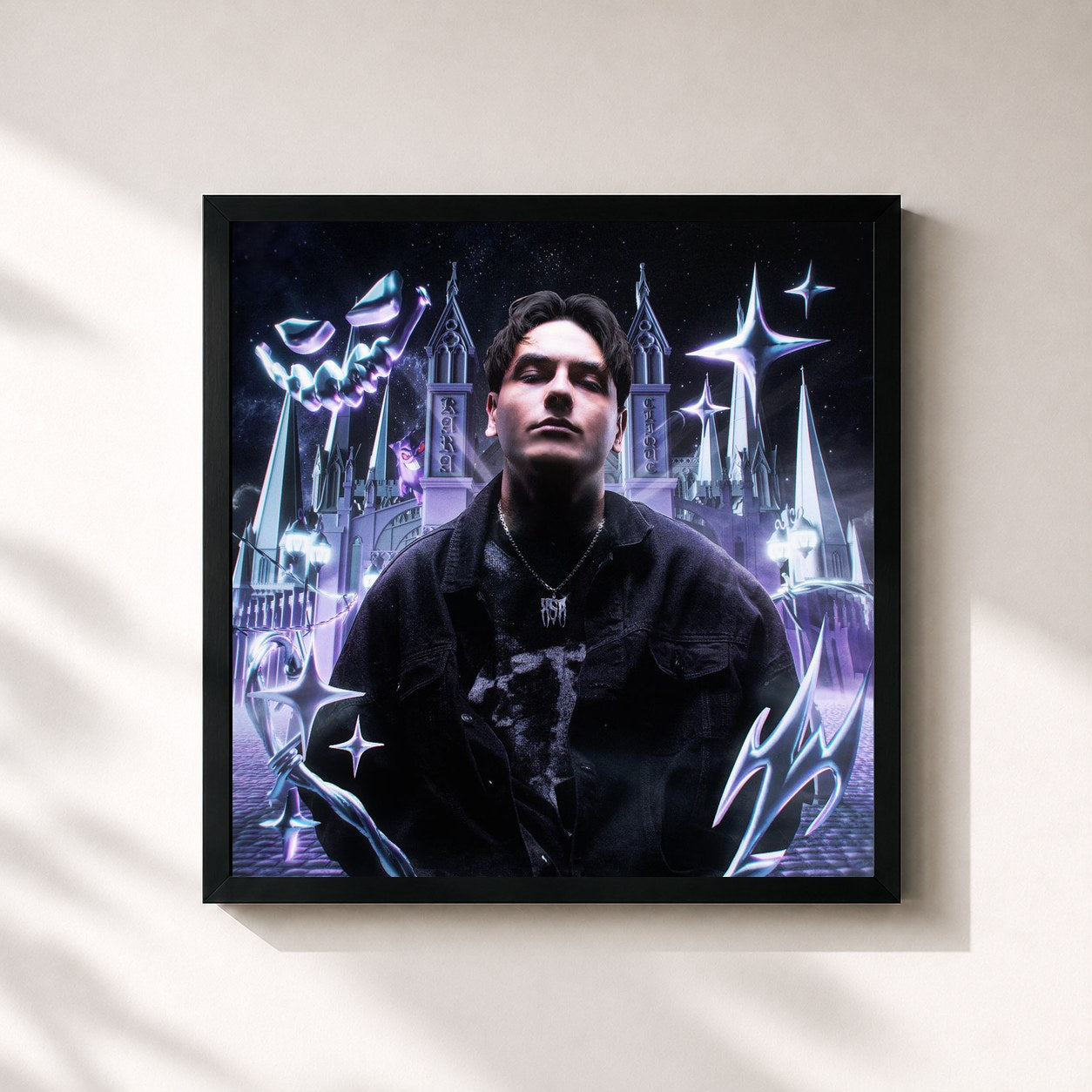 #noir Tableau carré de l'album yungbeya de Beyazz, cadre noir 32x32 cm