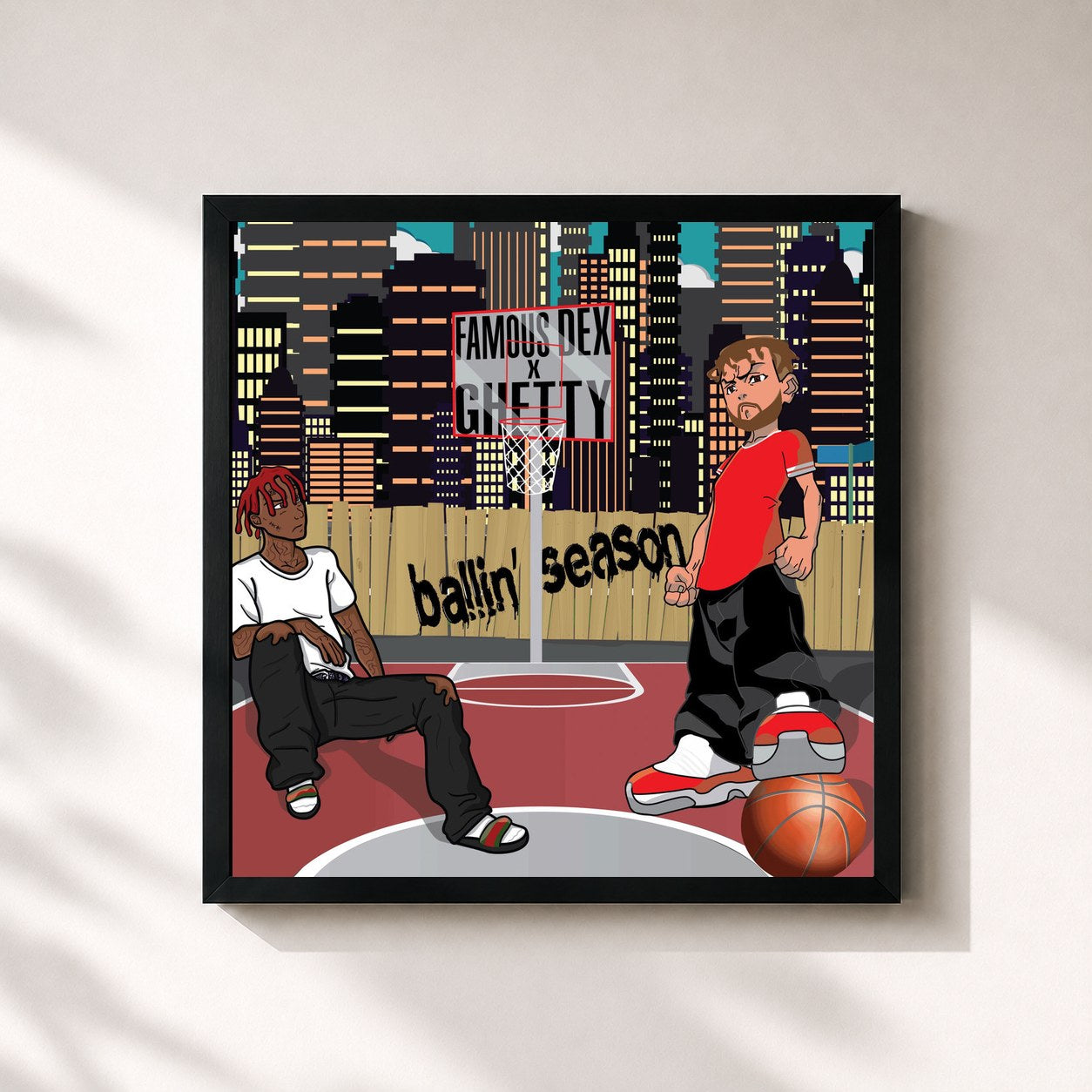 #noir Tableau carré de l'album Ballin' Season de Famous Dex, cadre noir 32x32 cm