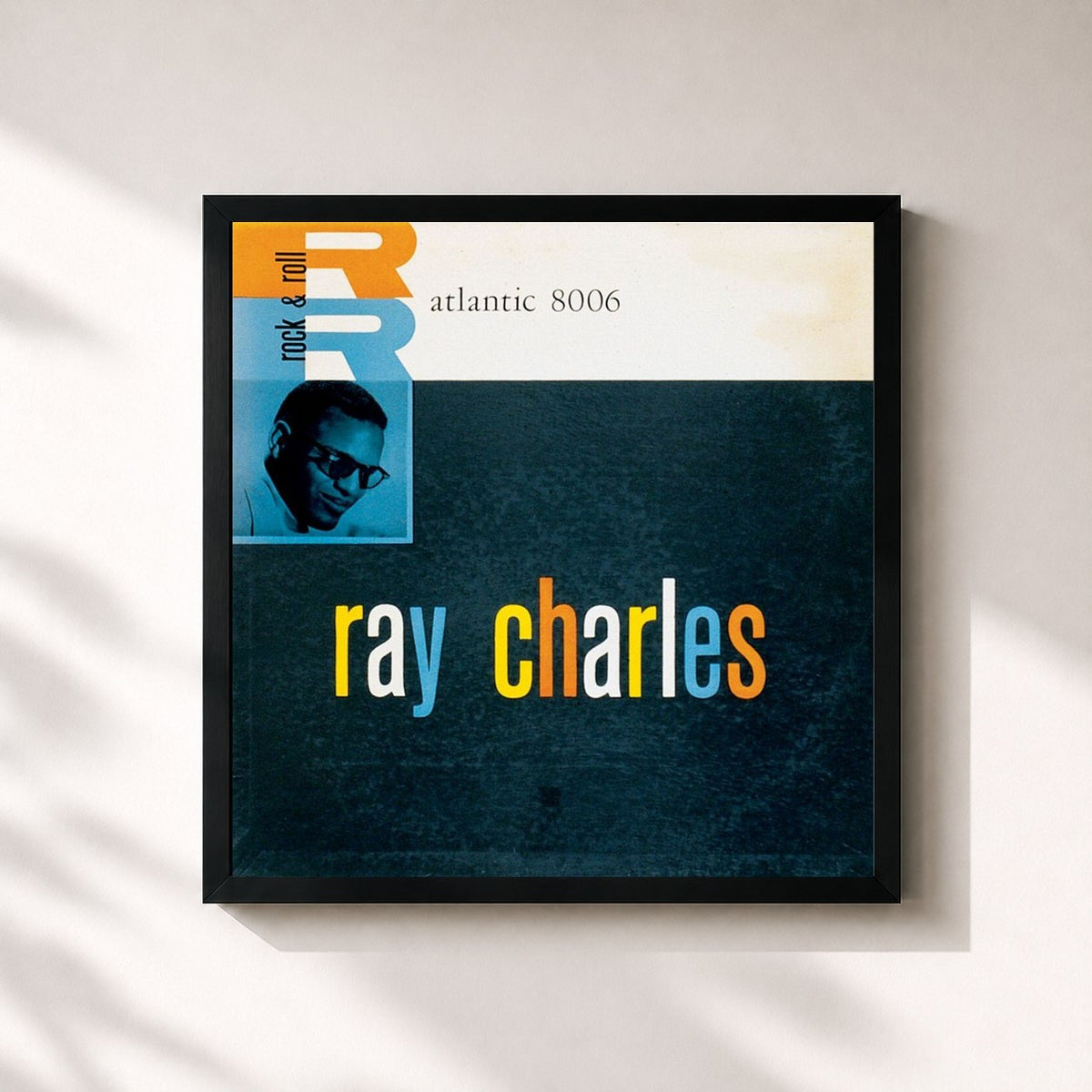 #noir Tableau carré de l'album Ray Charles (aka: Hallelujah, I Love Her So) de Ray Charles, cadre noir 32x32 cm