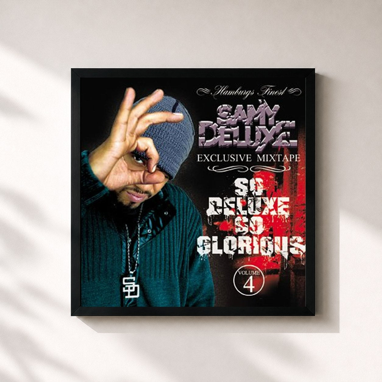 #noir Tableau carré de l'album So Deluxe so Glorious de Samy Deluxe, cadre noir 32x32 cm