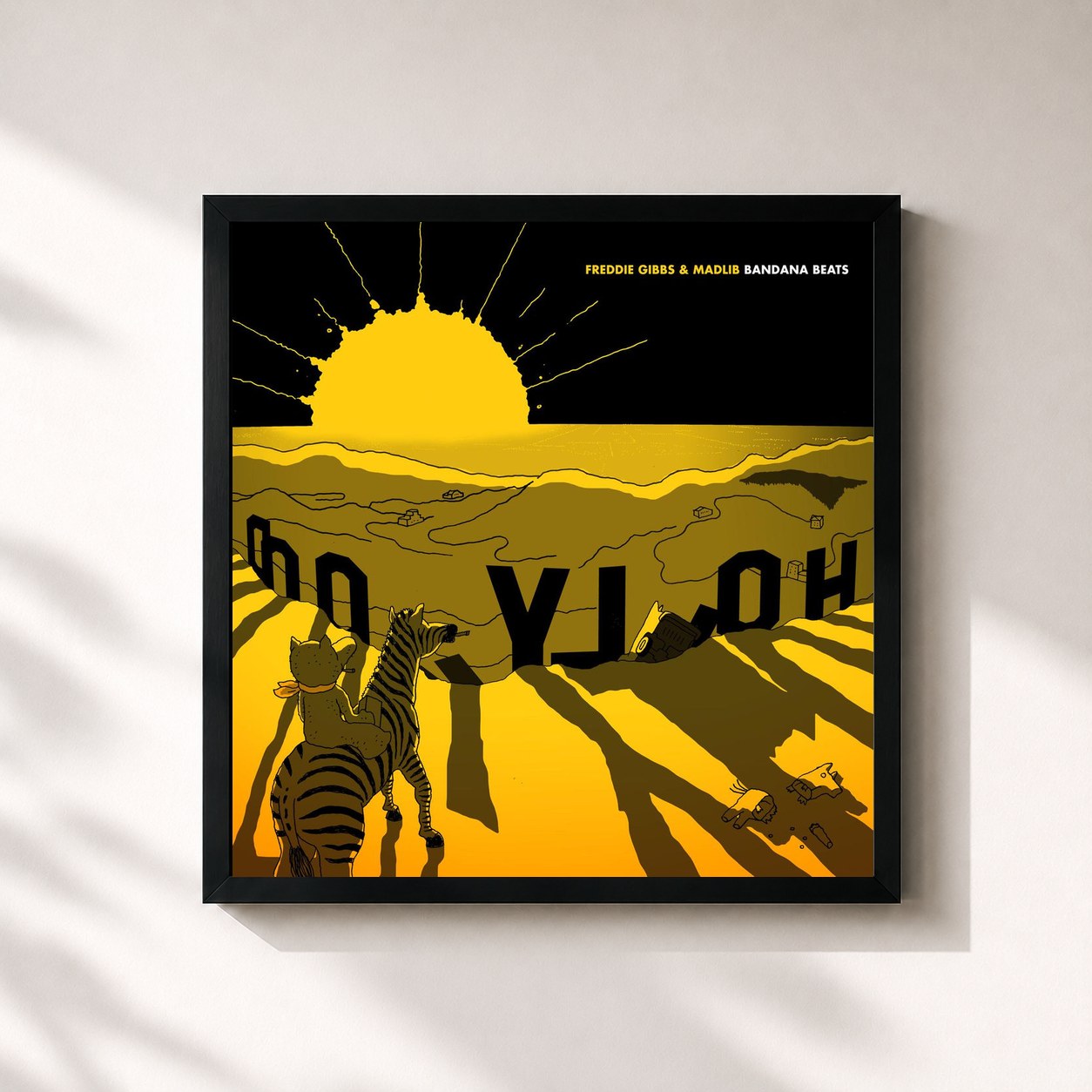 #noir Tableau carré de l'album Bandana Beats de Freddie Gibbs, cadre noir 32x32 cm