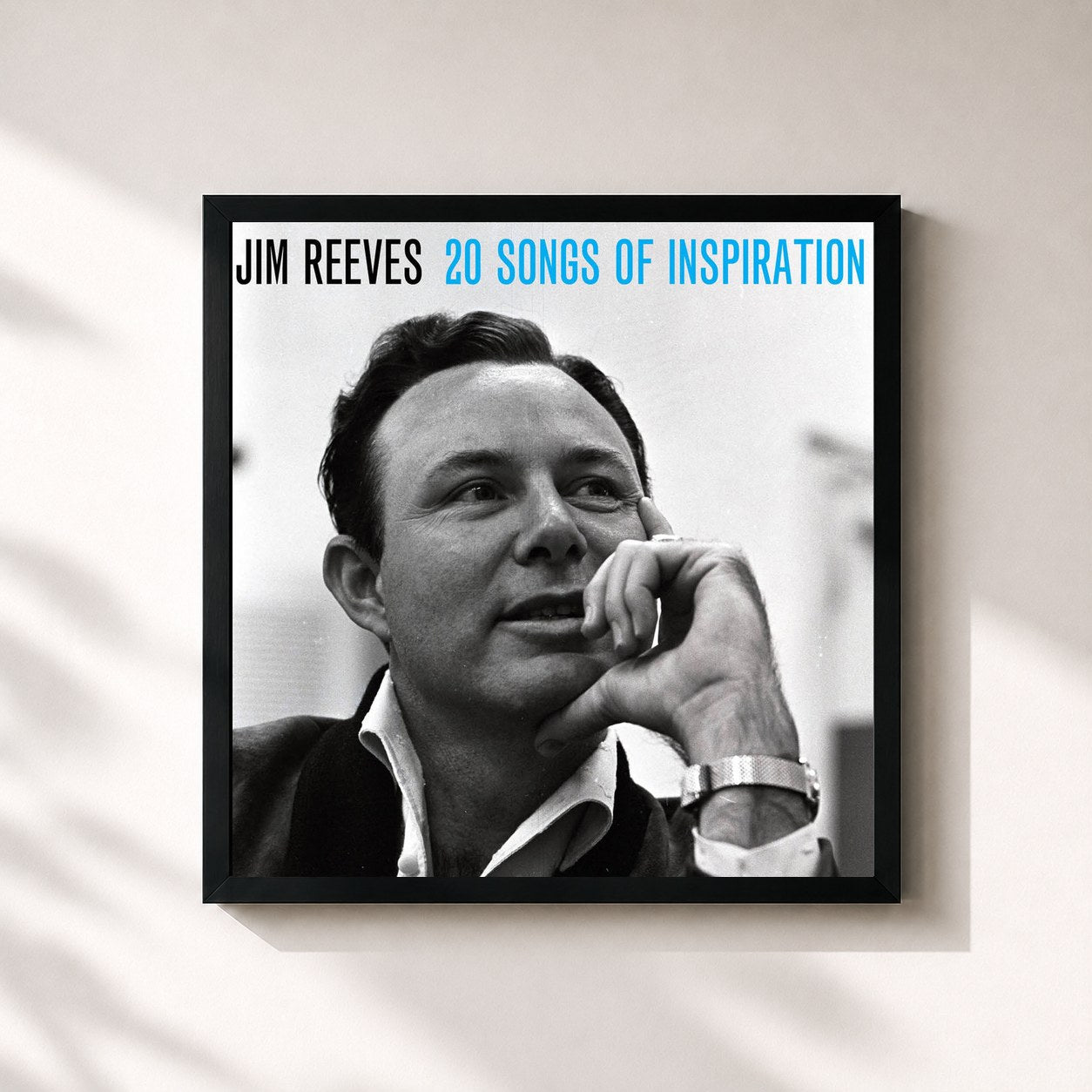 #noir Tableau carré de l'album 20 Songs of Inspiration de Jim Reeves, cadre noir 32x32 cm
