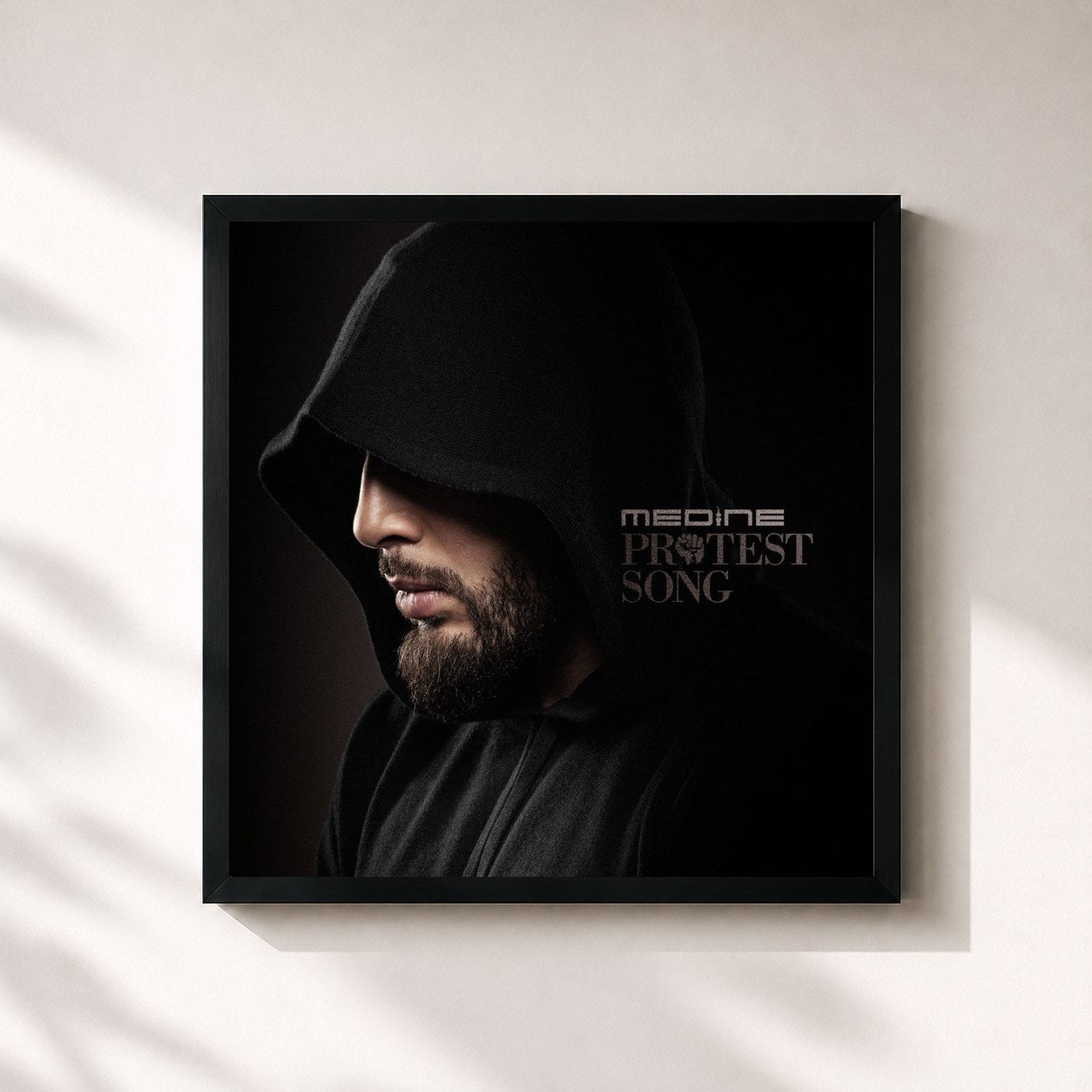 #noir Tableau carré de l'album Protest Song de Médine, cadre noir 32x32 cm
