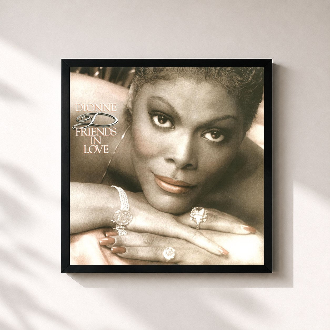 #noir Tableau carré de l'album Friends In Love de Dionne Warwick, cadre noir 32x32 cm