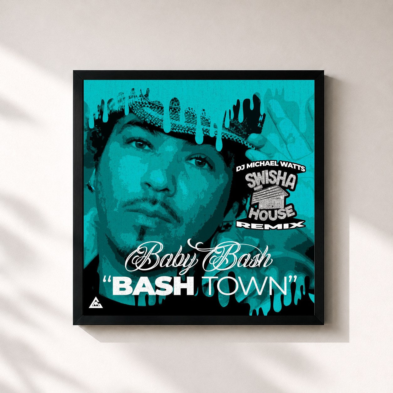 #noir Tableau carré de l'album Bashtown (Swisha House Remix) de Baby Bash, cadre noir 32x32 cm