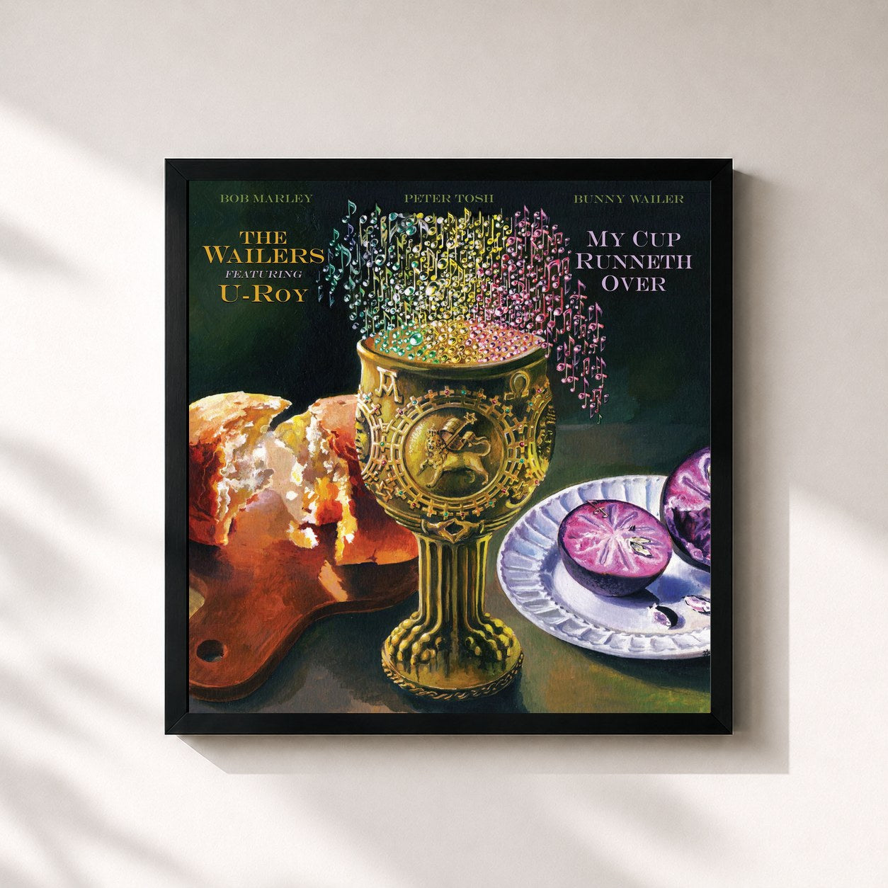 #noir Tableau carré de l'album My Cup Runneth Over de The Wailers, cadre noir 32x32 cm