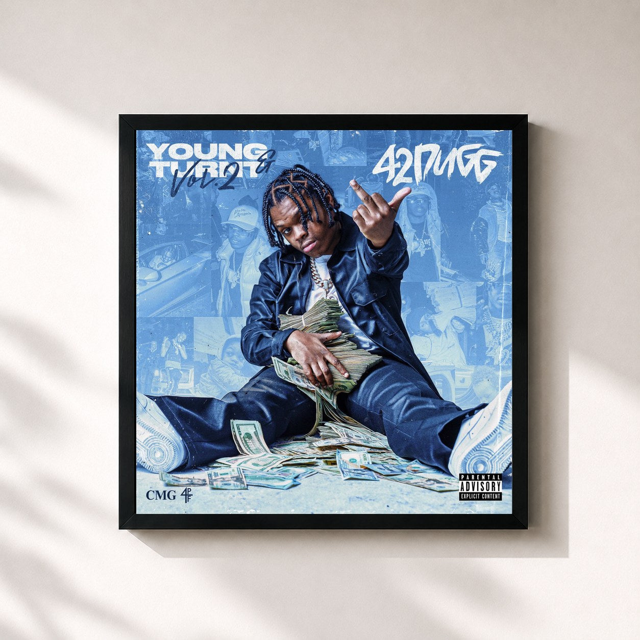 #noir Tableau carré de l'album Young & Turnt 2 de 42 Dugg, cadre noir 32x32 cm