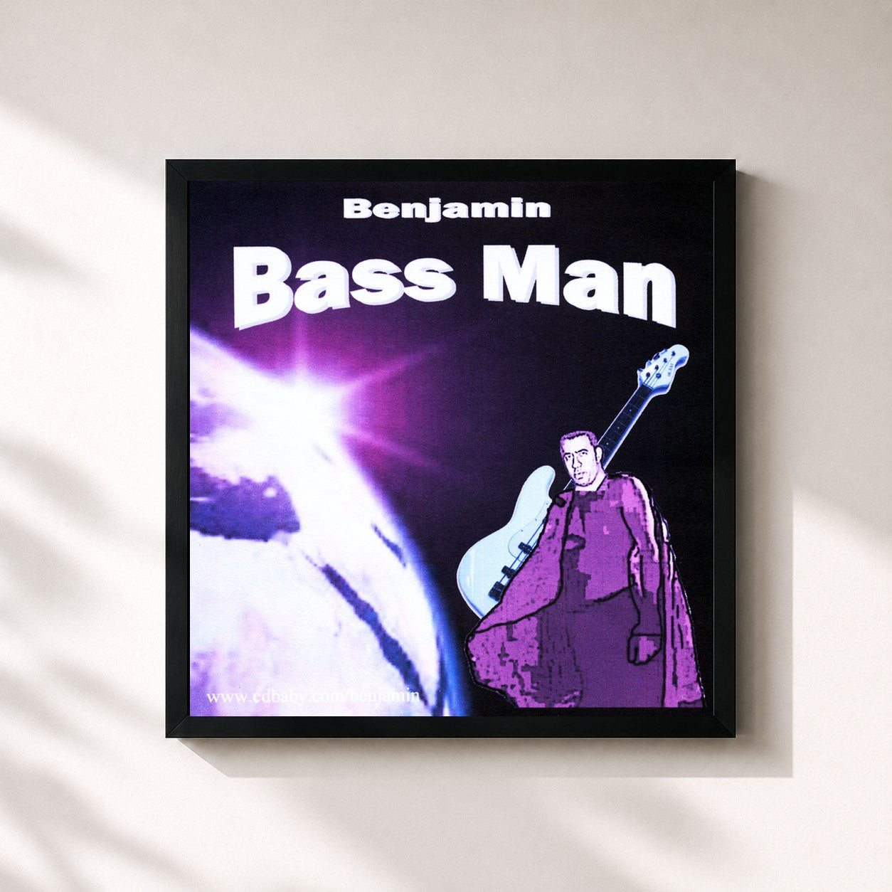 #noir Tableau carré de l'album Bass Man de Benjamin, cadre noir 32x32 cm