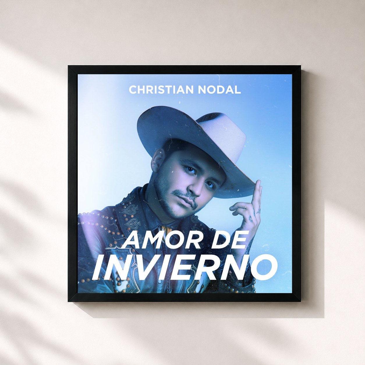 #noir Tableau carré de l'album Amor de Invierno de Christian Nodal, cadre noir 32x32 cm