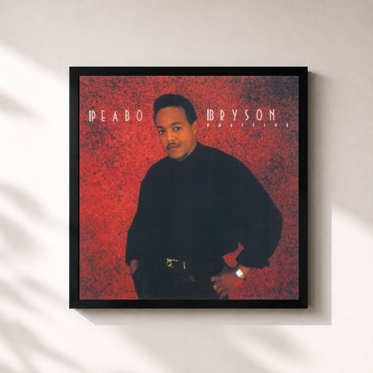 #noir Tableau carré de l'album Positive de Peabo Bryson, cadre noir 32x32 cm