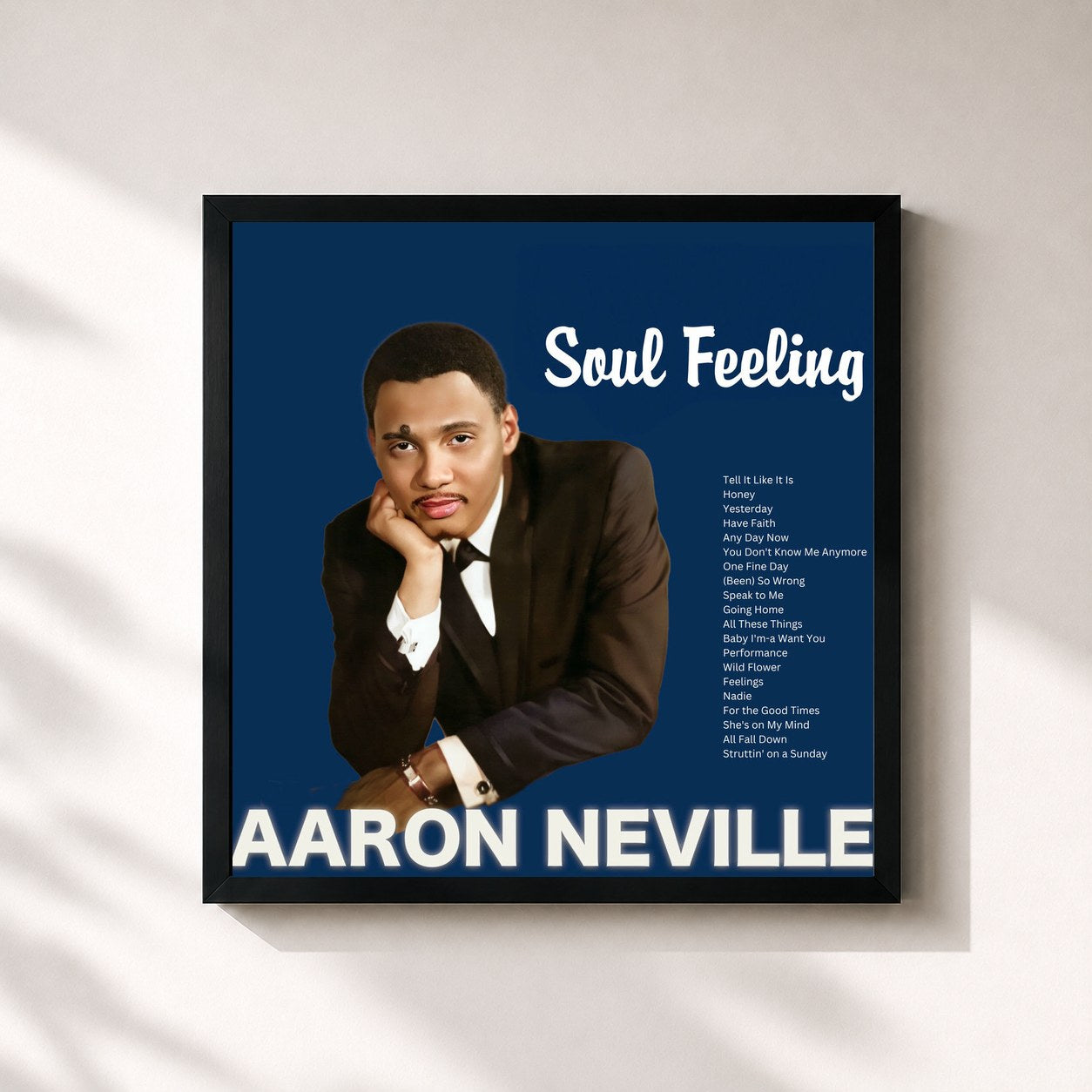 #noir Tableau carré de l'album Soul Feeling de Aaron Neville, cadre noir 32x32 cm