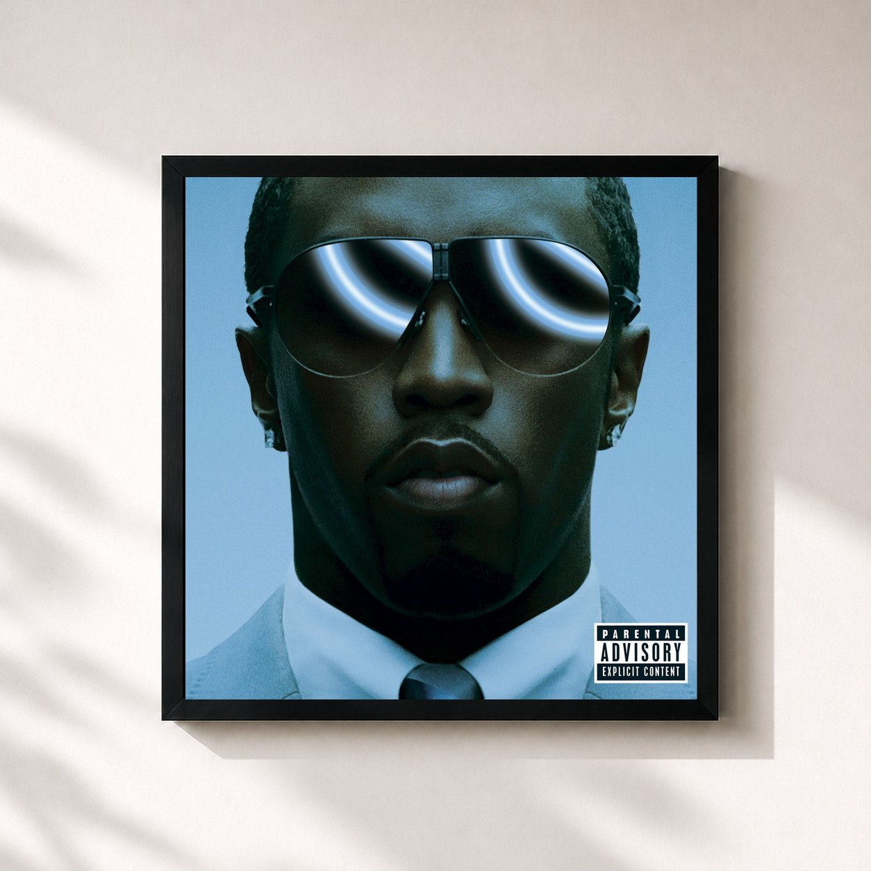 #noir Tableau carré de l'album Press Play de Diddy, cadre noir 32x32 cm