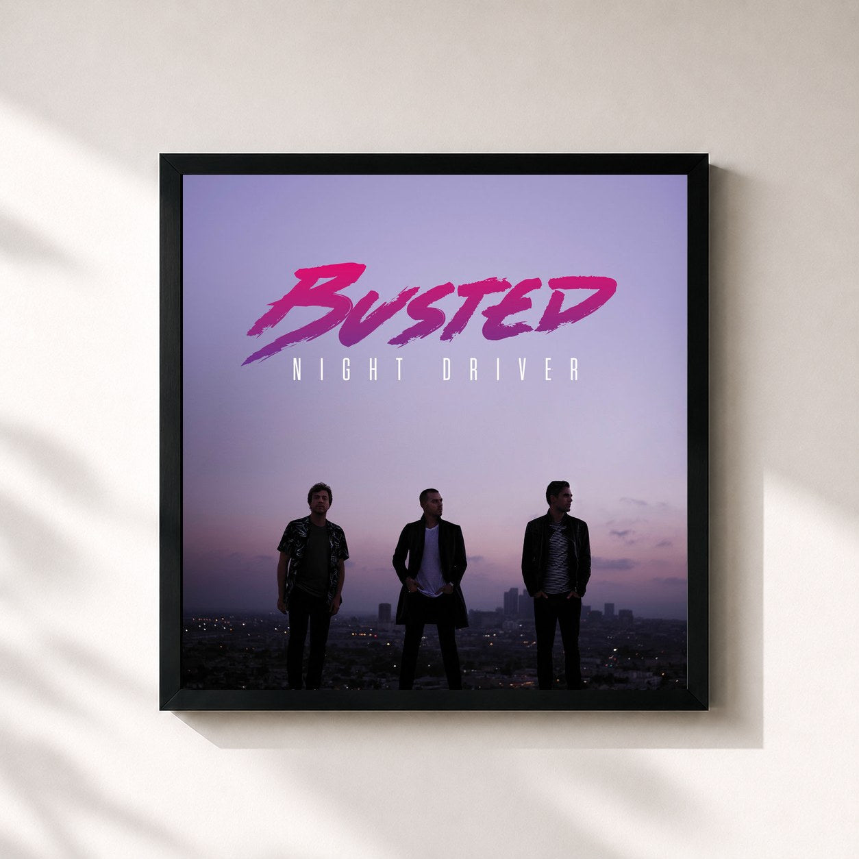#noir Tableau carré de l'album Night Driver de Busted, cadre noir 32x32 cm