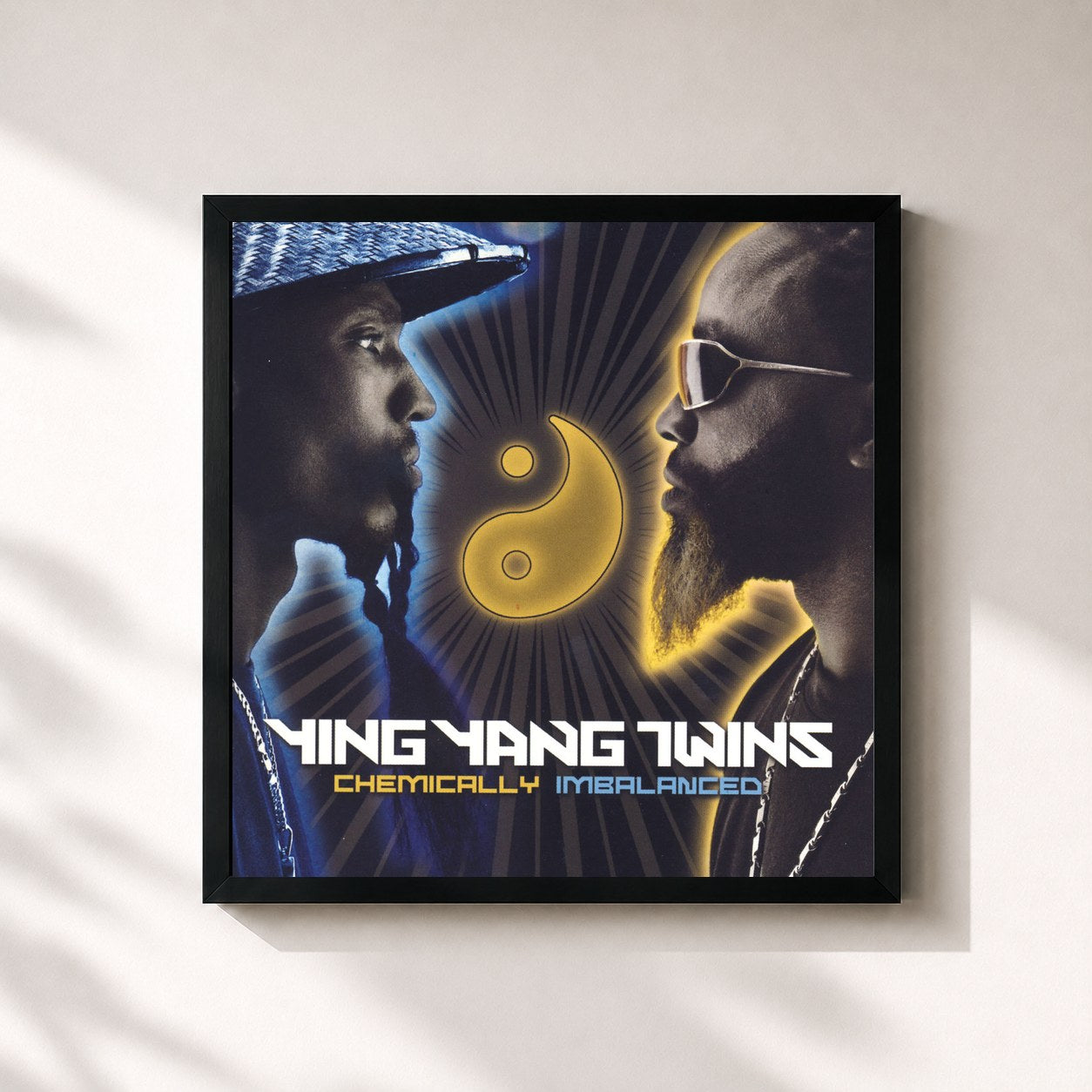 #noir Tableau carré de l'album Chemically Imbalanced - Clean de Ying Yang Twins, cadre noir 32x32 cm