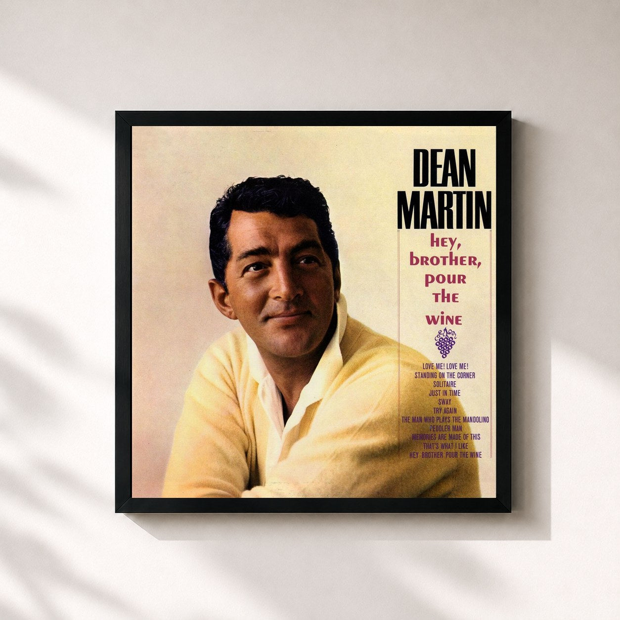 #noir Tableau carré de l'album Hey, Brother Pour The Wine de Dean Martin, cadre noir 32x32 cm