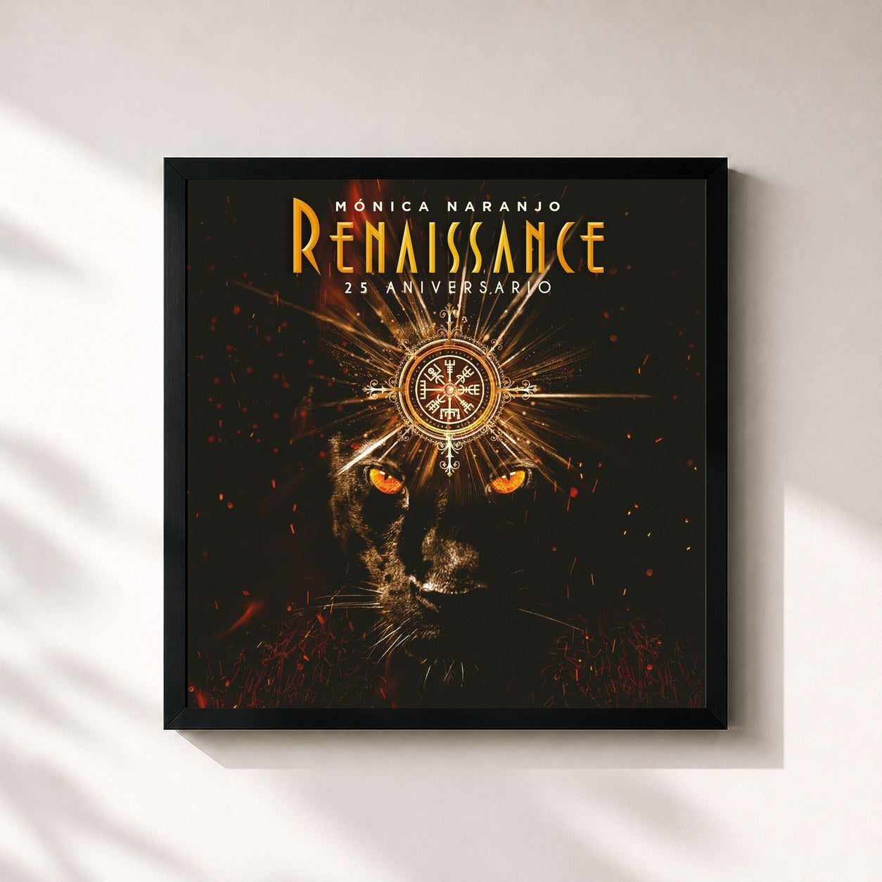 #noir Tableau carré de l'album Renaissance de Mónica Naranjo, cadre noir 32x32 cm