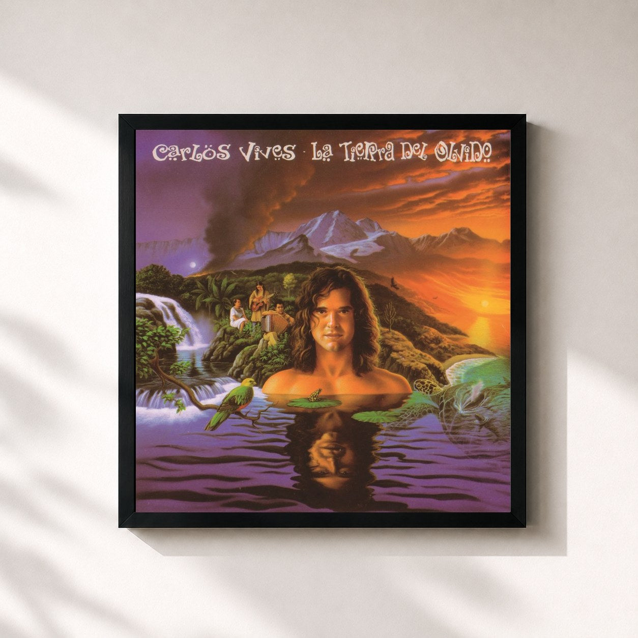 #noir Tableau carré de l'album La Tierra del Olvido de Carlos Vives, cadre noir 32x32 cm