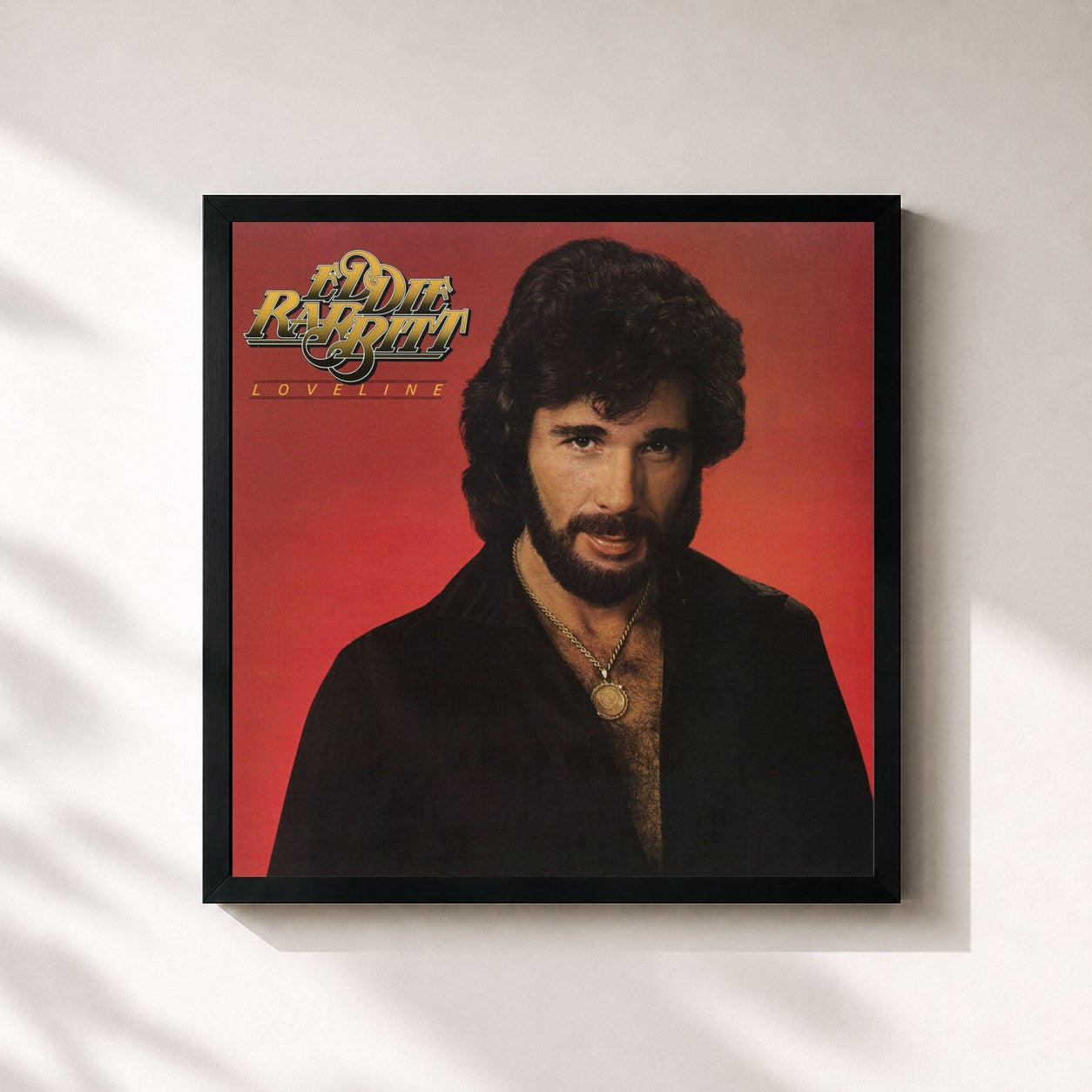 #noir Tableau carré de l'album Loveline de Eddie Rabbitt, cadre noir 32x32 cm
